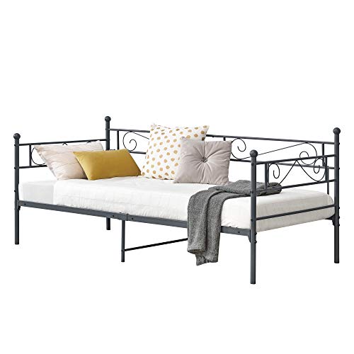 [en.casa] Metallbett Kerava 90x200 cm Tagesbett mit Kopf- und Fußteil Bettsofa Kojenbett Jugendbett Gästebett Dunkelgrau von [en.casa]