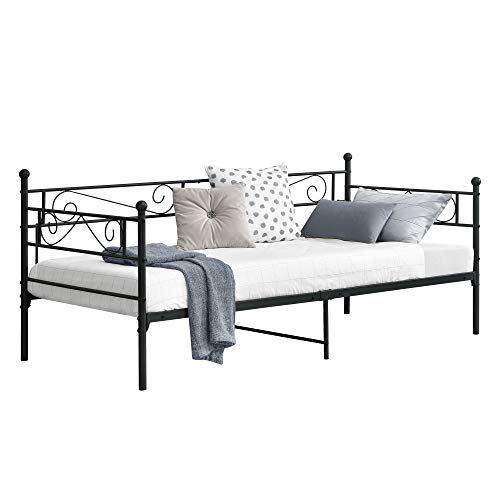 [en.casa] Metallbett Kerava 90x200 cm Tagesbett mit Kopf- und Fußteil Bettsofa Kojenbett Jugendbett Gästebett Schwarz von [en.casa]