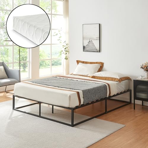 [en.casa] Metallbett Kreta 180x200cm Schwarz mit Kaltschaum-Matratze Öko-Tex Standard 100 auf Stahlrahmen mit Lattenrost Bettgestell Jugendbett Gästebett Atmungsaktiv Allergikergeeignet von [en.casa]