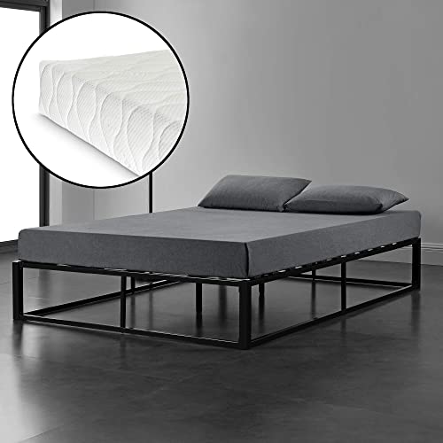 [en.casa] Metallbett mit Kaltschaum-Matratze Öko-Tex Standard 100 180x200cm Schwarz auf Stahlrahmen mit Lattenrost Bettgestell Jugendbett Gästebett Atmungsaktiv Allergikergeeignet von [en.casa]