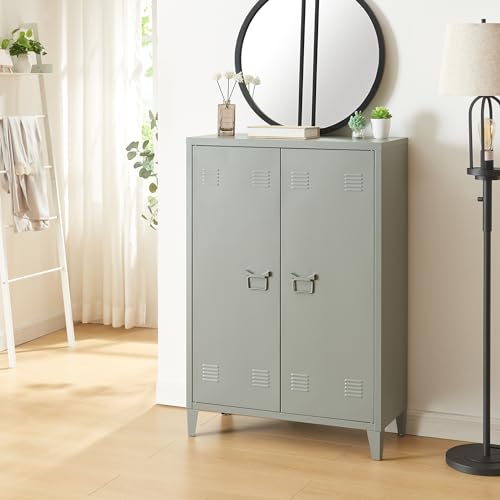 [en.casa] Metallschrank Oripää Wohnzimmerschrank 110 x 75 x 33 cm Aktenschrank Werkstattschrank mit 2 Türen und 2 höhenverstellbaren Ablagen Dunkelgrau von [en.casa]