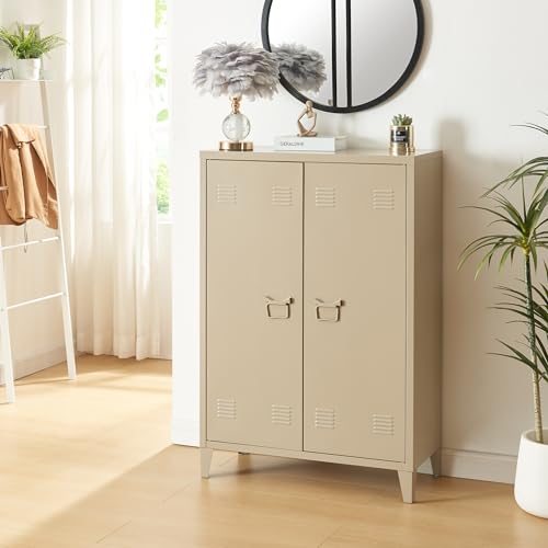 [en.casa] Metallschrank Oripää Wohnzimmerschrank 110 x 75 x 33 cm Aktenschrank Werkstattschrank mit 2 Türen und 2 höhenverstellbaren Ablagen Kamelfarben von [en.casa]