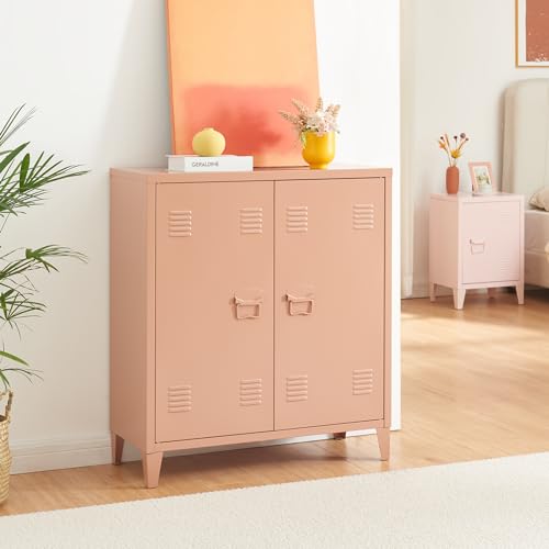 [en.casa] Metallschrank Oripää Wohnzimmerschrank 90 x 80 x 33 cm Aktenschrank Werkstattschrank mit 2 Türen und Einer höhenverstellbaren Ablage Hellbraun von [en.casa]