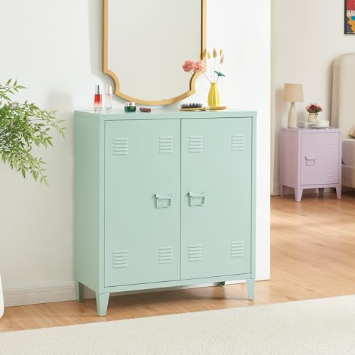 [en.casa] Metallschrank Oripää Wohnzimmerschrank 90 x 80 x 33 cm Aktenschrank Werkstattschrank mit 2 Türen und Einer höhenverstellbaren Ablage Pastellgrün von [en.casa]