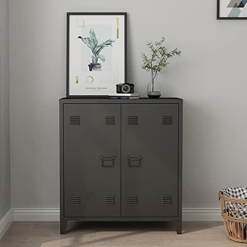 [en.casa] Metallschrank Oripää Wohnzimmerschrank 90 x 80 x 33 cm Aktenschrank Werkstattschrank mit 2 Türen und Einer höhenverstellbaren Ablage Schwarz von [en.casa]