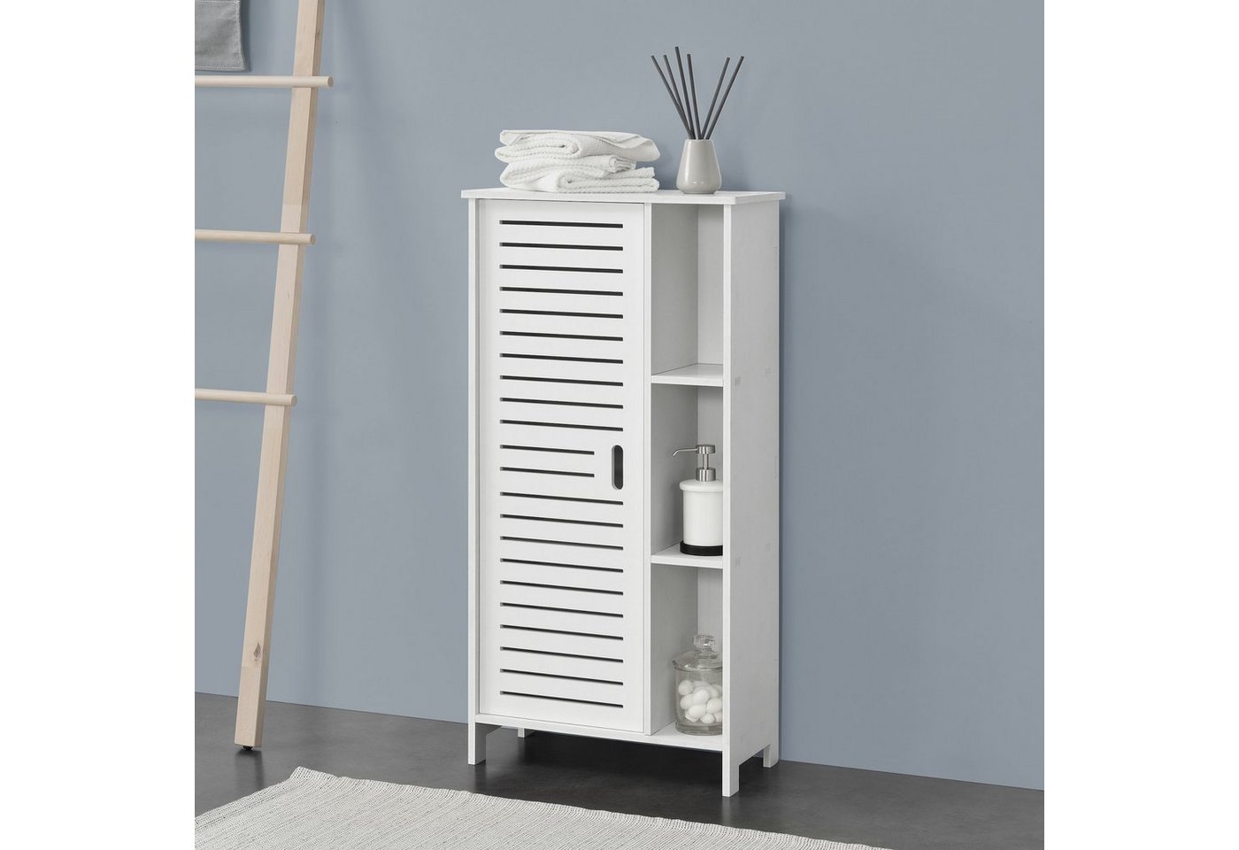 en.casa Midischrank »Vansbro« Badezimmerschrank Badkommode mit Ablagen 96x48x24cm weiß von en.casa