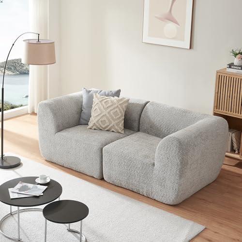 [en.casa] Modular Sofa 2-Sitzer Hurvas Wohnzimmer Couch Bouclé Polstersofa 2 x Eckelement mit Armlehne Relaxsofa 76 x 216 x 108 cm Grau von [en.casa]