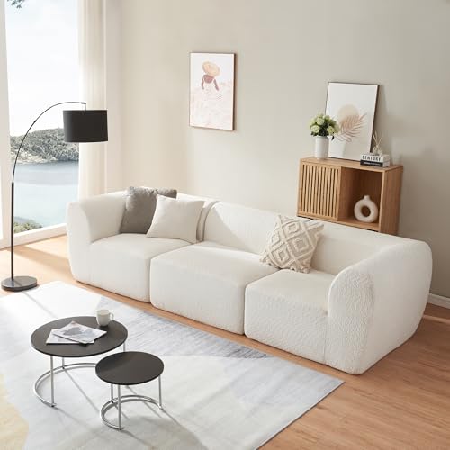 [en.casa] Modular Sofa 3-Sitzer Hurvas Wohnzimmer Couch Bouclé Polstersofa 2 x Eckelement mit Armlehne 1 x Mittelelement Relaxsofa 76 x 313 x 108 cm Cremeweiß von [en.casa]