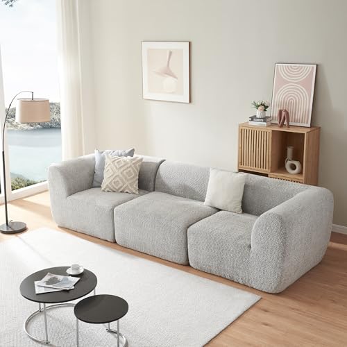 [en.casa] Modular Sofa 3-Sitzer Hurvas Wohnzimmer Couch Bouclé Polstersofa 2 x Eckelement mit Armlehne 1 x Mittelelement Relaxsofa 76 x 313 x 108 cm Grau von [en.casa]