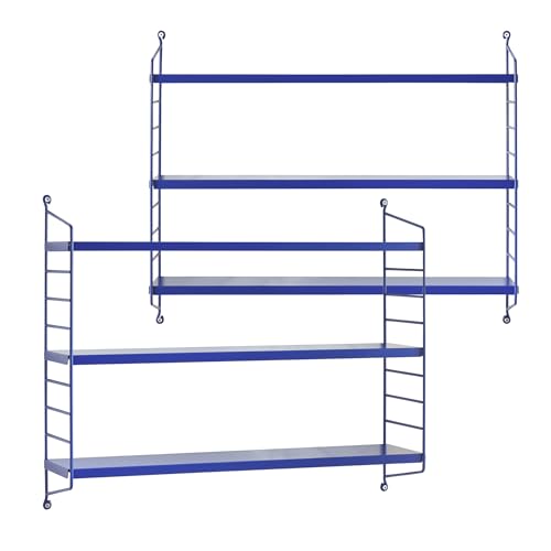 [en.casa] Modulares Wandregal Strängnäs 2er Set Metallregal Blau Hängeregal mit 3 Regalböden Badregal Küchenwandregal Wandablage Wohnzimmer von [en.casa]