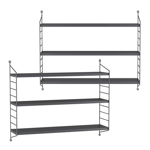 [en.casa] Modulares Wandregal Strängnäs 2er Set Metallregal Dunkelgrau Hängeregal mit 3 Regalböden Badregal Küchenwandregal Wandablage Wohnzimmer von [en.casa]