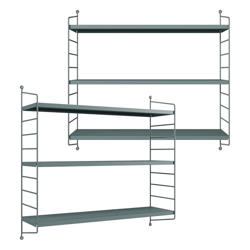 [en.casa] Modulares Wandregal Strängnäs 2er Set Metallregal Graublau Hängeregal mit 3 Regalböden Badregal Küchenwandregal Wandablage Wohnzimmer von [en.casa]