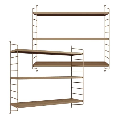 [en.casa] Modulares Wandregal Strängnäs 2er Set Metallregal Hellbraun Hängeregal mit 3 Regalböden Badregal Küchenwandregal Wandablage Wohnzimmer von [en.casa]