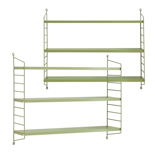 [en.casa] Modulares Wandregal Strängnäs 2er Set Metallregal Olivgrün Hängeregal mit 3 Regalböden Badregal Küchenwandregal Wandablage Wohnzimmer von [en.casa]