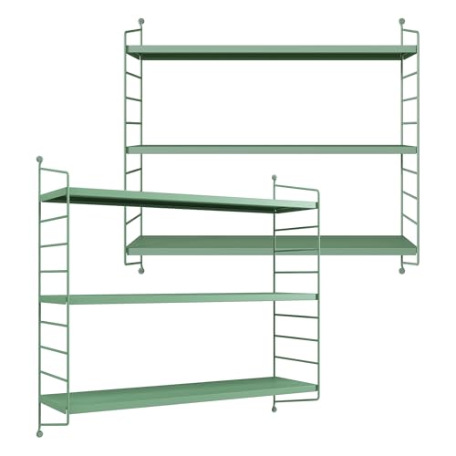 [en.casa] Modulares Wandregal Strängnäs 2er Set Metallregal Pastellgrün Hängeregal mit 3 Regalböden Badregal Küchenwandregal Wandablage Wohnzimmer von [en.casa]