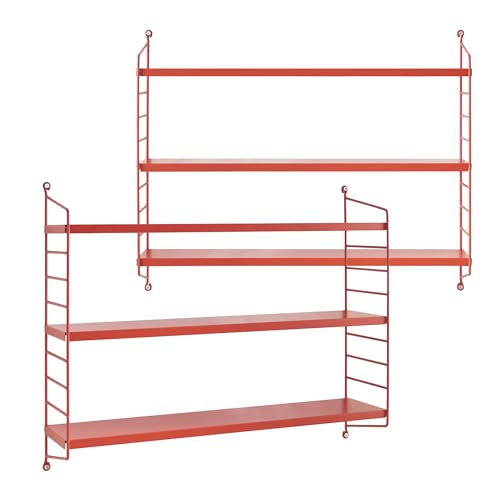 [en.casa] Modulares Wandregal Strängnäs 2er Set Metallregal Rot Hängeregal mit 3 Regalböden Badregal Küchenwandregal Wandablage Wohnzimmer von [en.casa]
