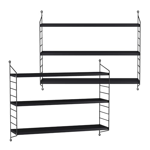 [en.casa] Modulares Wandregal Strängnäs 2er Set Metallregal Schwarz Hängeregal mit 3 Regalböden Badregal Küchenwandregal Wandablage Wohnzimmer von [en.casa]