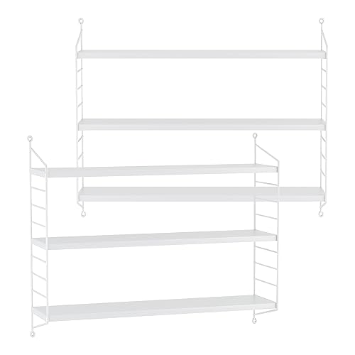 [en.casa] Modulares Wandregal Strängnäs 2er Set Metallregal Weiß Hängeregal mit 3 Regalböden Badregal Küchenwandregal Wandablage Wohnzimmer von [en.casa]