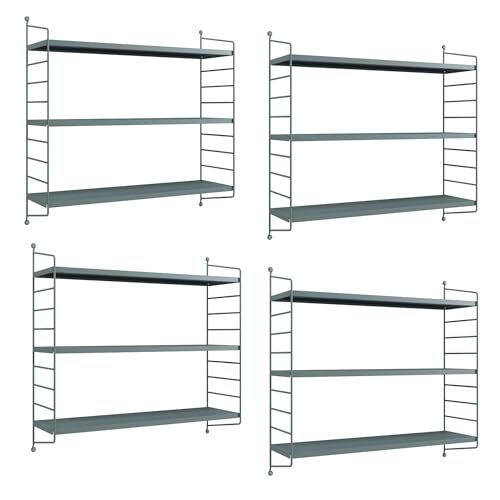 [en.casa] Modulares Wandregal Strängnäs 4er Set Metallregal Graublau Hängeregal mit 3 Regalböden Badregal Küchenwandregal Wandablage Wohnzimmer von [en.casa]