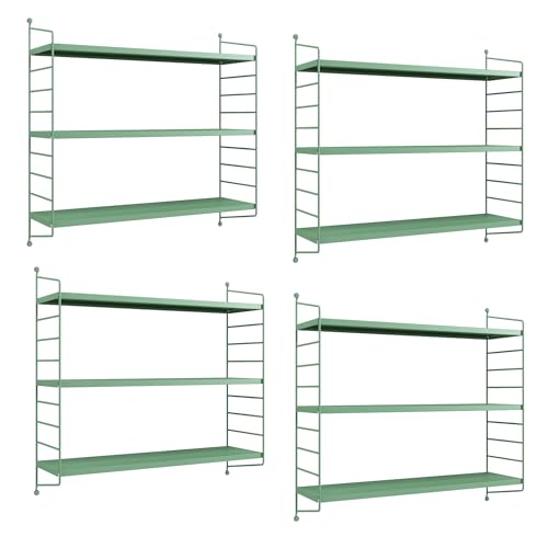 [en.casa] Modulares Wandregal Strängnäs 4er Set Metallregal Pastellgrün Hängeregal mit 3 Regalböden Badregal Küchenwandregal Wandablage Wohnzimmer von [en.casa]