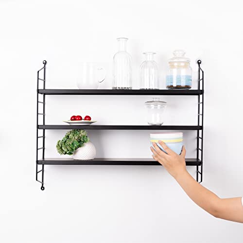[en.casa] Modulares Wandregal Strängnäs Metallregal Schwarz Hängeregal mit 3 Regalböden Badregal Küchenwandregal Wandablage Wohnzimmer von [en.casa]