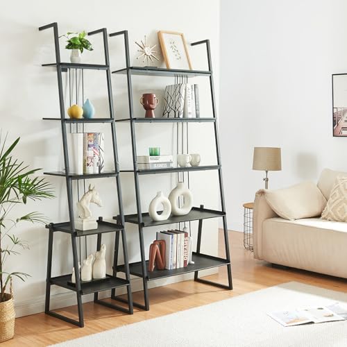 [en.casa] Möbel Set 2-TLG. Storfjord 2 x Leiterregal mit 5 Ablagen Arbeitszimmermöbel Wohnzimmer Aufbewahrungsregal Home Office Metall Schwarz von [en.casa]