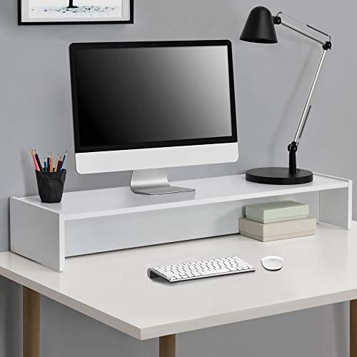 [en.casa] Monitorregal 100x27x15cm Weiß Monitor-Erhöhung Monitorständer Bildschirm-Ständer von [en.casa]