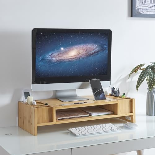 [en.casa] Monitorständer Hartola Schreibtischorganizer mit offenem Ablagefach Bildschirmerhöhung für PC Laptop Monitorerhöhung Bambus Schreibtischaufsatz 65 x 28 x 15 cm von [en.casa]