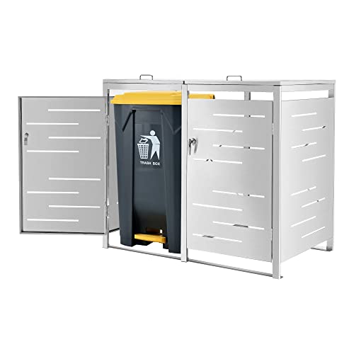 [en.casa] Mülltonnenbox 2er Fahrenwalde Mülltonnenverkleidung für 2 Tonnen 240l abschließbar Müllbox mit Deckel Mülltonnenhaus witterungsbeständig 116 x 132 x 80 cm Edelstahl Silber von [en.casa]