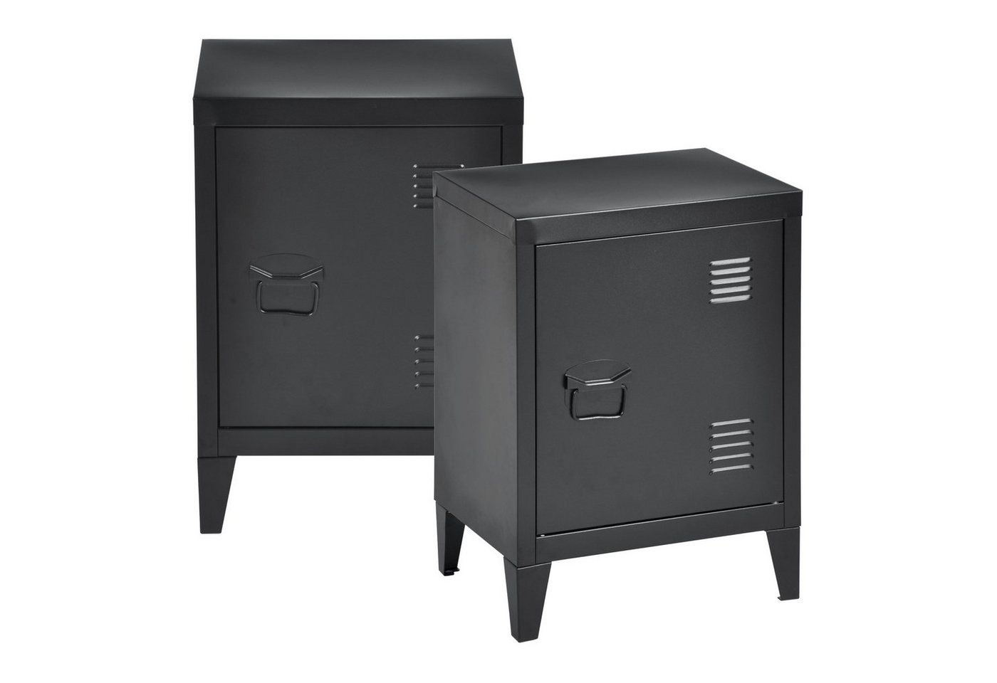 en.casa Nachtschrank (2-St) »Inari« 2er Set mit Türgriff links Stahl 57 x 40 x 30 cm Schwarz von en.casa
