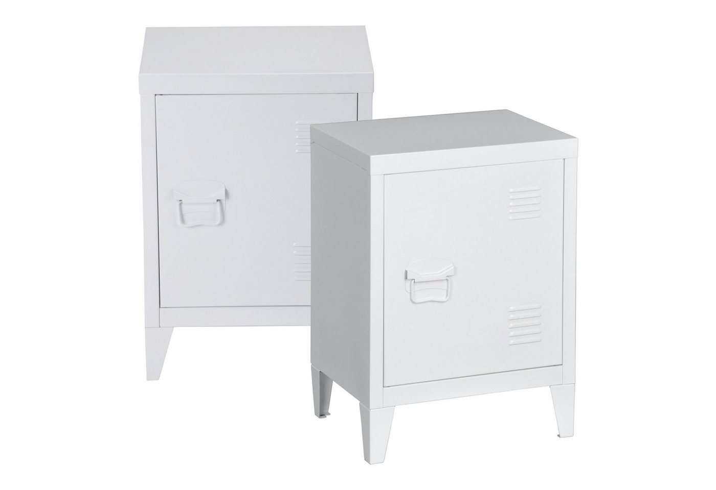 en.casa Nachtschrank (2-St) »Inari« 2er Set mit Türgriff links Stahl 57 x 40 x 30 cm Weiß von en.casa