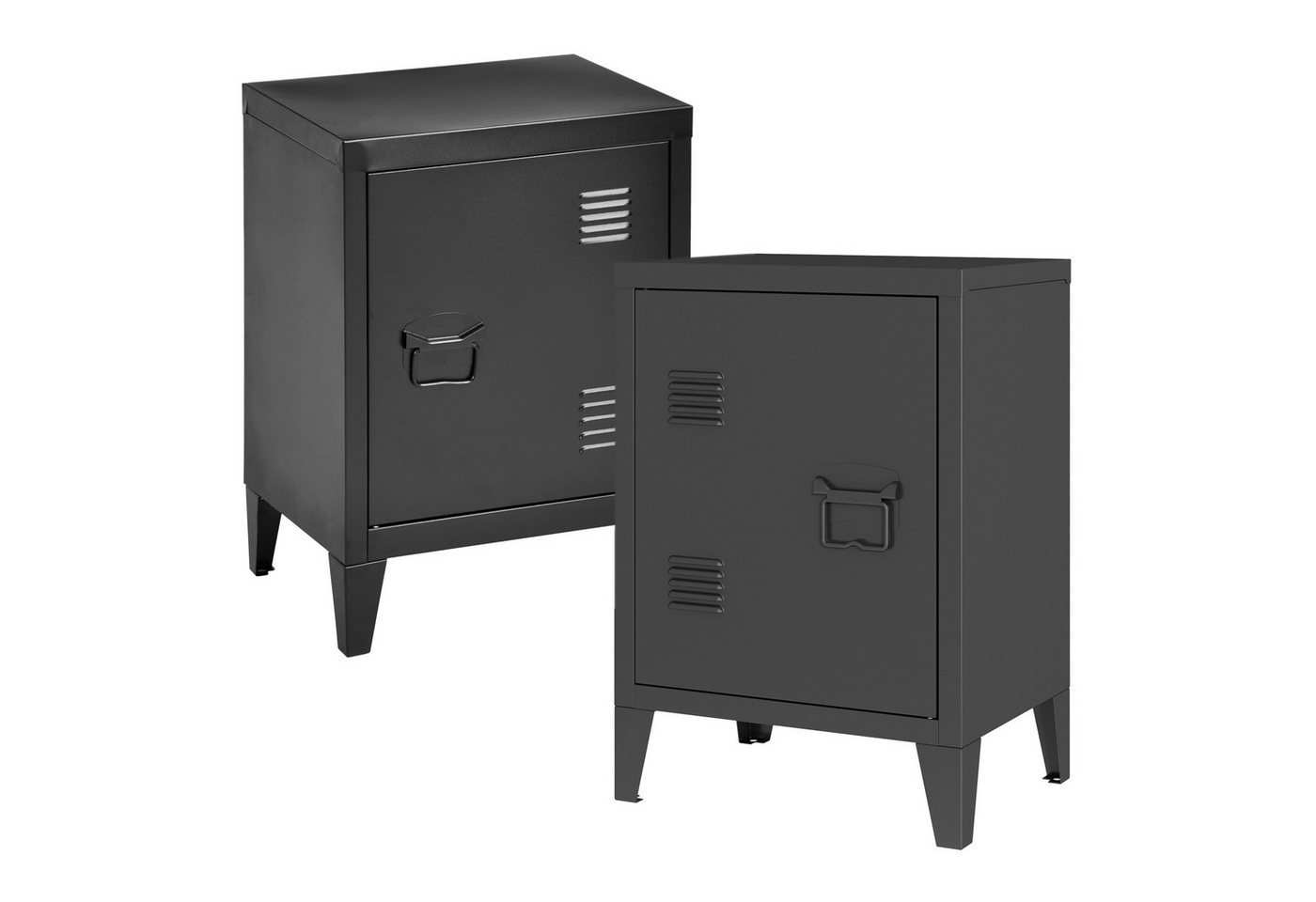 en.casa Nachtschrank (2er Set) »Inari« mit Türgriff rechts und links Stahl 57 x 40 x 30 cm Schwarz von en.casa