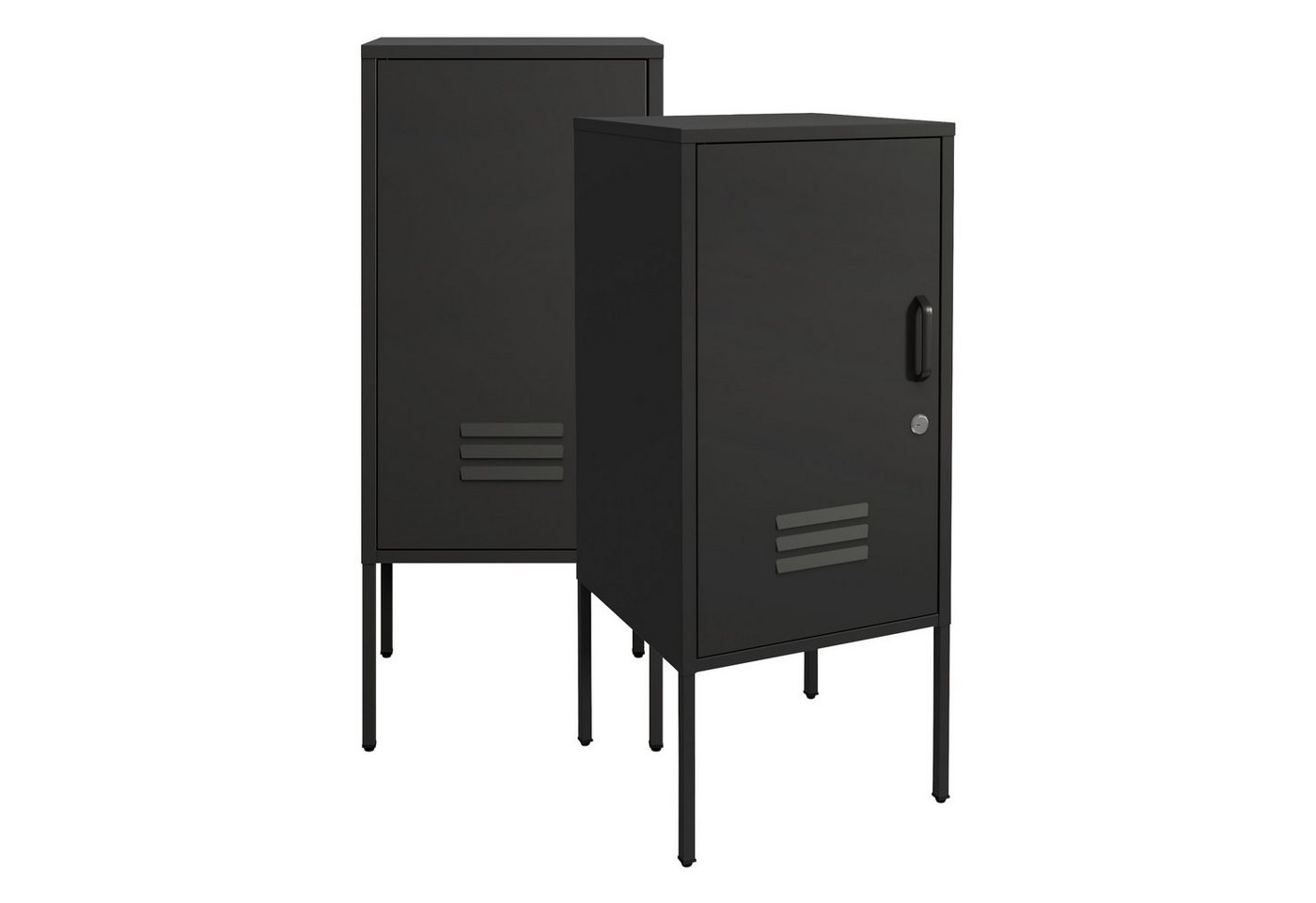 en.casa Nachtschrank (2er Set) »Hausjärvi« mit abschließbarer Tür 82 x 35 x 35 cm Stahl Schwarz von en.casa