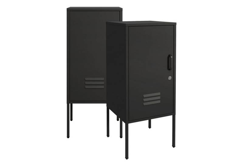 en.casa Nachtschrank (2er Set) »Hausjärvi« mit abschließbarer Tür 82 x 35 x 35 cm Stahl Schwarz von en.casa