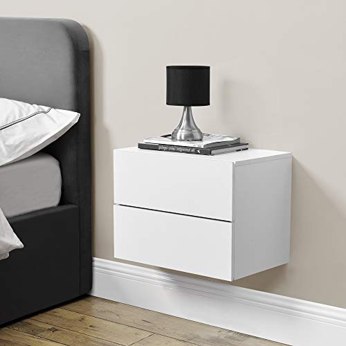 [en.casa] Nachtschrank Ampfing Nachttisch hängend Weiß Nachtkästchen mit 2 Schubladen Wandkonsole Hängeschrank Schweberegal 40 x 29 x 30 cm von [en.casa]