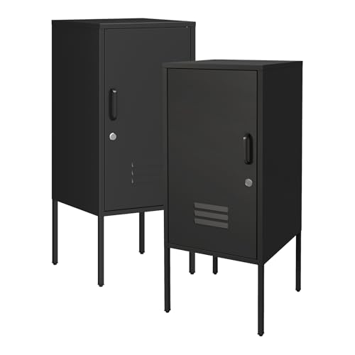 [en.casa] Nachtschrank Hausjärvi 2er Set Nachttisch 82 x 35 x 35 cm Nachtkästchen Beistellschrank mit 1 Tür Metallschrank Türgriff rechts und Links Büroschrank abschließbar Stahl Schwarz von [en.casa]
