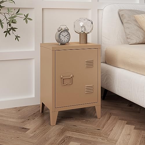 [en.casa] Nachttisch Inari Nachtschrank Hellbraun Nachtkästchen mit Einer Schranktür Sofatisch Türgriff Links Metall Nachtkommode 57 x 40 x 30 cm Büroschrank von [en.casa]