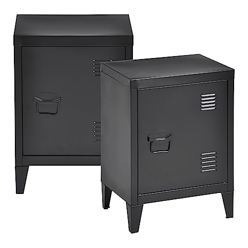 [en.casa] Nachttisch Inari Nachtschrank 2er Set Schwarz Nachtkästchen mit Einer Schranktür Sofatisch Türgriff Links Metall Nachtkommode 57 x 40 x 30 cm Büroschrank von [en.casa]