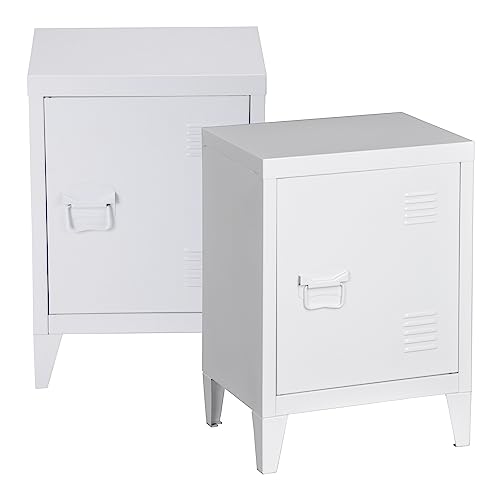 [en.casa] Nachttisch Inari Nachtschrank 2er Set Weiß Nachtkästchen mit Einer Schranktür Sofatisch Türgriff Links Metall Nachtkommode 57 x 40 x 30 cm Büroschrank von [en.casa]