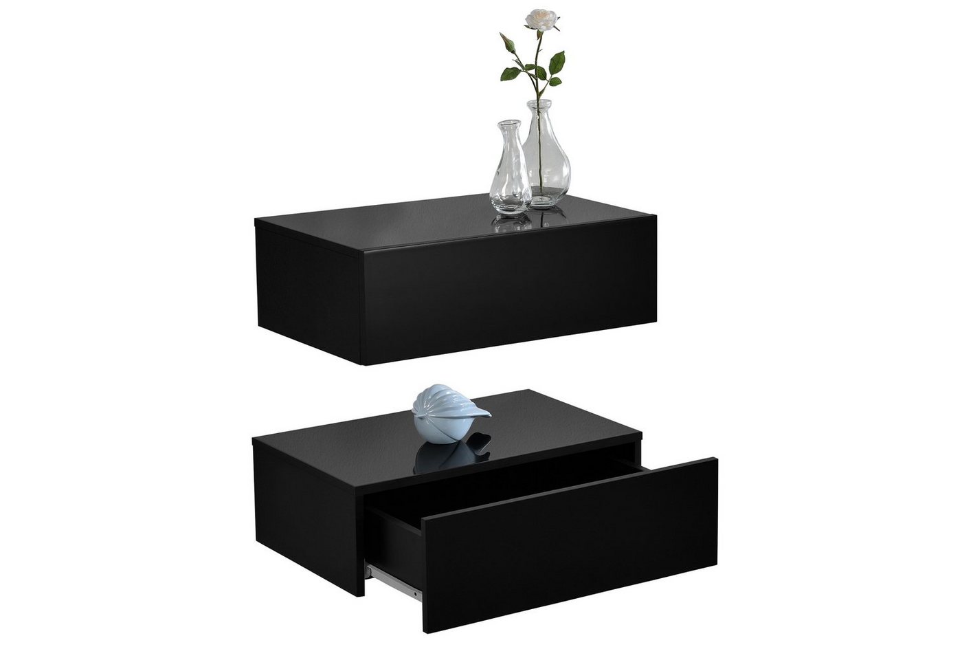 en.casa Nachtschrank »Oslo« in 2er Set mit Schublade 46x30x15cm Schwarz Hochglanz en.casa Nachtschrank »Oslo« in 2er Set mit Schublade 46x30x15cm Schwarz Hochglanz von en.casa