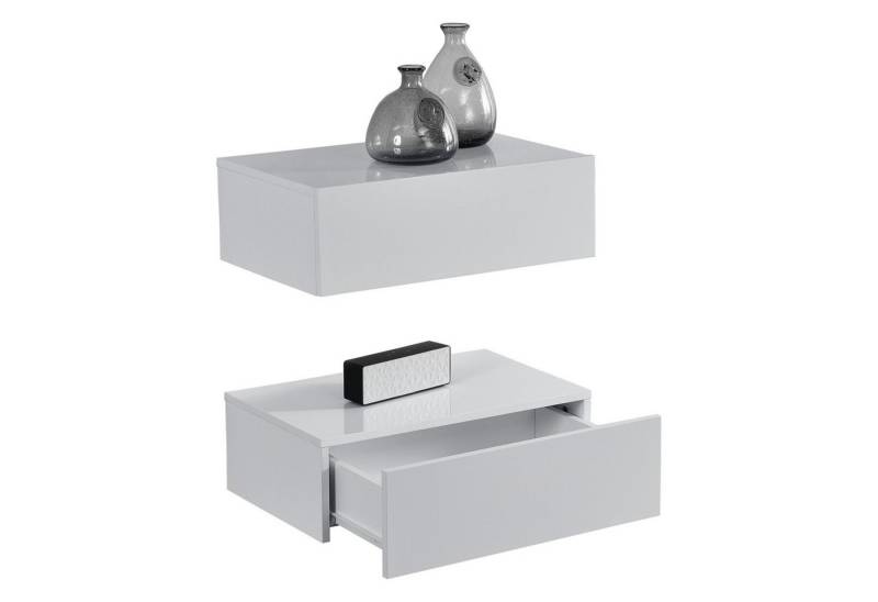 en.casa Nachtschrank »Oslo« in 2er Set mit Schublade 46x30x15cm Weiß Hochglanz von en.casa