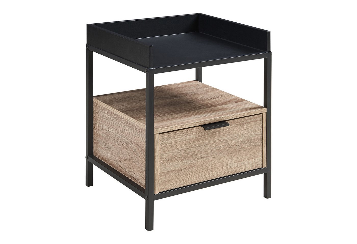 en.casa Nachttisch, »Belana« 51x40x35 cm mit Schublade Metallgestell Schwarz/Eicheoptik en.casa Nachttisch, »Belana« 51x40x35 cm mit Schublade Metallgestell Schwarz/Eicheoptik von en.casa