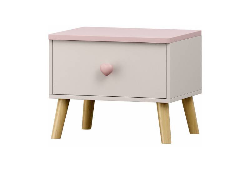 en.casa Nachttisch, »Sandnes« mit 1 Schublade 31 x 38 x 30 cm Holzbeine Weiß/Rosa von en.casa