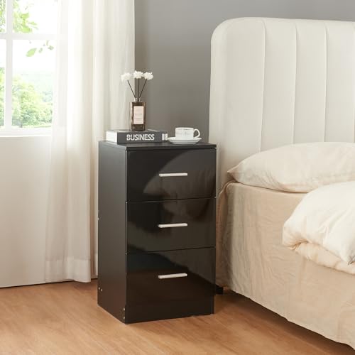 [en.casa] Nachttisch Aurdal Kommode Schwarz Hochglanz Nachtschrank 66 x 37 x 34,5 cm Nachtkästchen Beistelltisch von [en.casa]