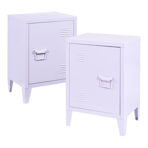 [en.casa] Nachttisch Inari Nachtschrank 2er Set Lila Nachtkästchen mit Einer Schranktür Sofatisch Türgriff rechts und Links Metall Nachtkommode 57 x 40 x 30 cm Büroschrank von [en.casa]