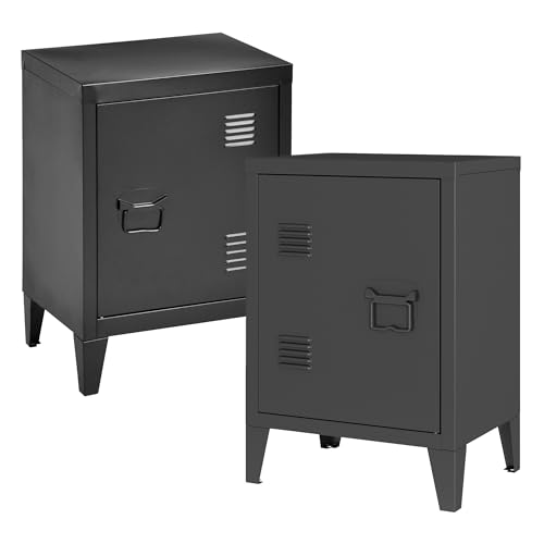 [en.casa] Nachttisch Inari Nachtschrank 2er Set Schwarz Nachtkästchen mit Einer Schranktür Sofatisch Türgriff rechts und Links Metall Nachtkommode 57 x 40 x 30 cm Büroschrank von [en.casa]