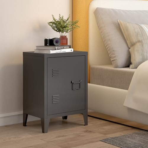 [en.casa] Nachttisch Inari Nachtschrank Schwarz Nachtkästchen mit Einer Schranktür Sofatisch Türgriff rechts Metall Nachtkommode 57 x 40 x 30 cm Büroschrank von [en.casa]