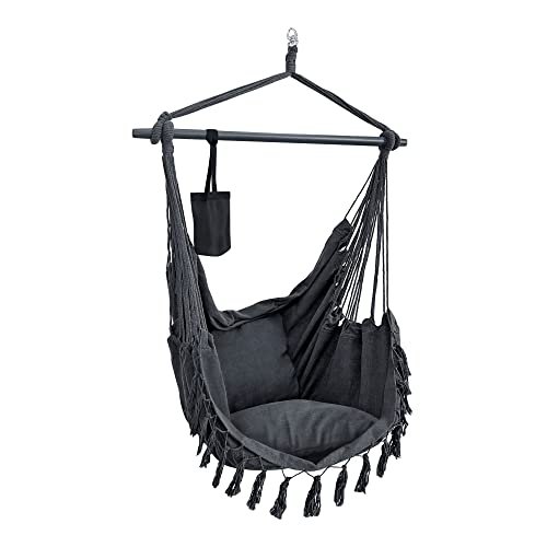 [en.casa] Outdoor Hängesessel Aranga ohne Gestell Indoor Hängeschaukel mit 2 Kissen Textil Hängestuhl für Balkon mit Aufhängung Getränkehalter max. 120 kg Dunkelgrau von [en.casa]