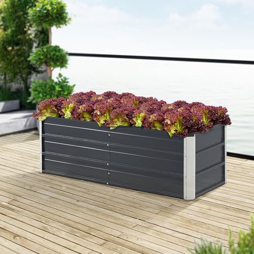 [en.casa] Pflanzbeet Nijmegen 125 x 47 x 40 cm Blumenbeet mit 1 Mittelstrebe Hochbeet wetterfest Pflanzkasten verzinkter Stahl Anthrazitgrau von [en.casa]