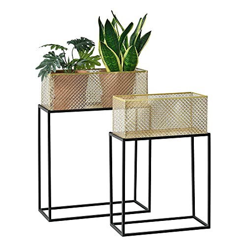 [en.casa] Pflanzständer Anderlues 2er Set Blumentopfständer in unterschiedlichen Größen Blumentopfhalter Pflanzgestell Blumenständer Metall Schwarz/Messingfarben von [en.casa]